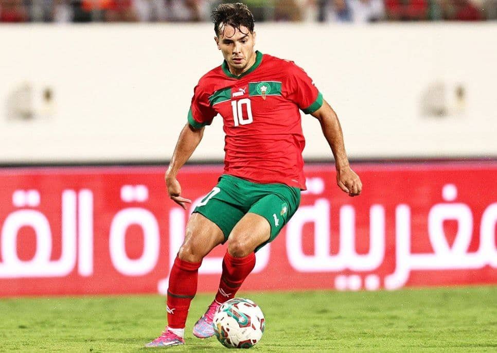 Brahim Diaz en pleine action avec le maillot des Lions de l'Atlas lors de la Coupe d'Afrique des Nations 2025.