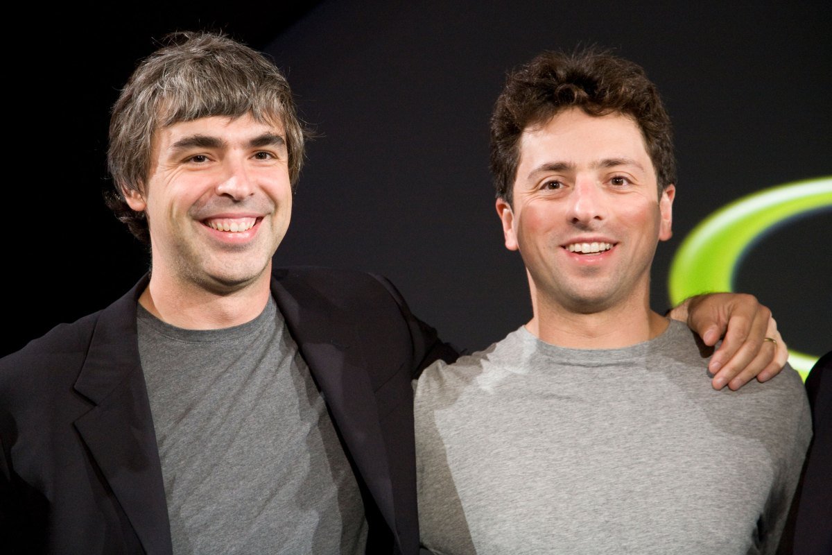 Sergey Brin and Larry Page, co-founders of Google, standing together.