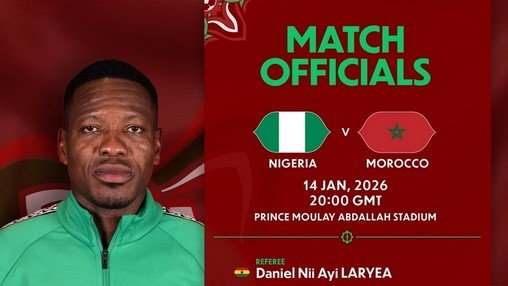 CAN 2025 : Daniel Nii Ayi Laryea, l'homme du sifflet pour le choc Maroc-Nigeria 3 Daniel Nii Ayi Laryea, arbitre ghanéen, prêt à diriger la demi-finale de la CAN 2025 entre le Maroc et le Nigeria.