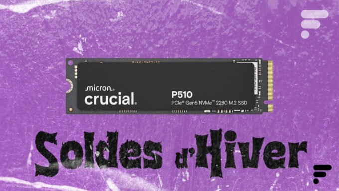 Un SSD NVMe Crucial P510 de 1 To, avec ses composants visibles, symbolisant la rapidité et la capacité de stockage.