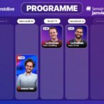 Logo de Frandroid et de Twitch, illustrant le programme des émissions tech en direct, avec les thèmes du CES 2026 et des Matinales Tech.