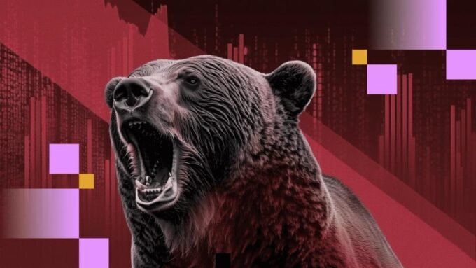 Bitcoin chart showing a sharp decline after an early October peak, symbolizing a bear market.