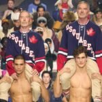 عارض أزياء يرتدي تصميمًا مستوحى من التزلج من مجموعة Dsquared2 خلال أسبوع ميلانو للأزياء الرجالية 2026.