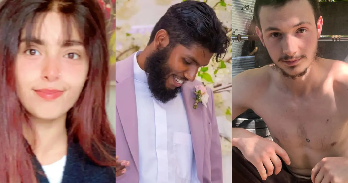 صورة لثلاثة نشطاء بريطانيين من مجموعة فلسطين أكشن، هبة مريسي، كامران أحمد، ولوي شياراميلو، الذين يخوضون إضراباً عن الطعام.