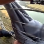 ضباط شرطة سيفيرفيل ينقذون رجلاً من محاولة انتحار فوق سور، لقطة من فيديو المراقبة.