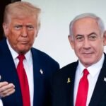 الرئيس الأمريكي السابق دونالد ترامب ورئيس الوزراء الإسرائيلي بنيامين نتنياهو خلال لقاء رسمي.
