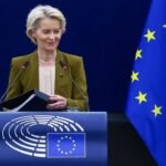 رئيسة المفوضية الأوروبية أورسولا فون دير لاين خلال إعلان الاتفاق التجاري مع الهند.