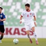 لاعبو المنتخب الأردني يحتفلون خلال مباراة في كأس آسيا تحت 23 عامًا.