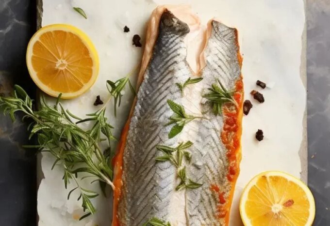 تشكيلة متنوعة من الأسماك المعلبة مثل السردين والسلمون والتونة مع مكونات صحية.