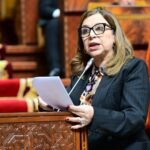 وزيرة التضامن والإدماج الاجتماعي والأسرة نعيمة بن يحيى تتحدث في ندوة حول السياسة العمومية للأسرة.