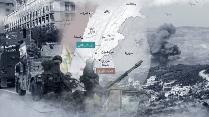 صورة جوية لمبانٍ مدمرة في جنوب لبنان بعد غارات إسرائيلية، تظهر حجم الخراب والنزوح.