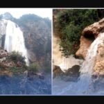 صورة لشلالات إيموزار إداوتنان وهي تتدفق بقوة بعد أمطار غزيرة، تُظهر الطبيعة الخضراء المحيطة.