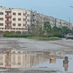 صورة لطريق متضرر في مدينة الدروة بعد هطول الأمطار