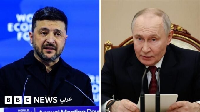 الرئيس الأوكراني فولوديمير زيلينسكي والرئيس الروسي فلاديمير بوتين في صورة أرشيفية.