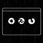 Illustration of a dark figure or a specter manipulating browser extensions, with various browser logos in the background.