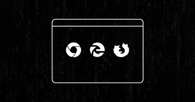 Illustration of a dark figure or a specter manipulating browser extensions, with various browser logos in the background.