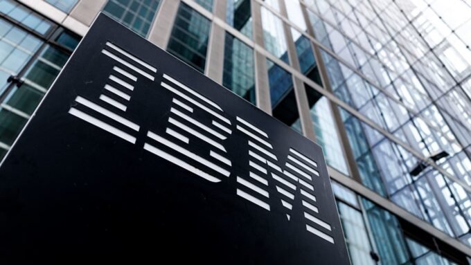 The IBM logo at the headquarters of IBM Germany, representing a leading tech company recommended for dividend income.