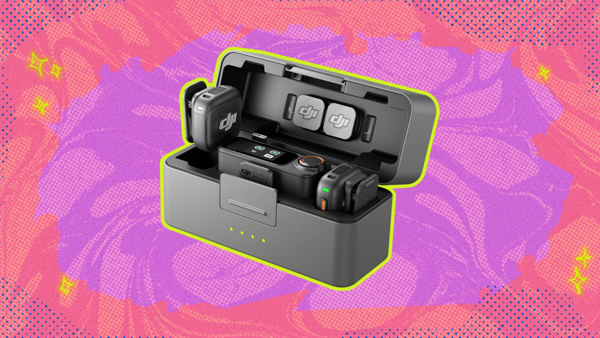 DJI Mic 3 wireless microphone system with two transmitters, one receiver, and charging case