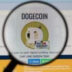 A vibrant Dogecoin logo against a backdrop of rising market charts, symbolizing its recent surge and the meme coin rally.
