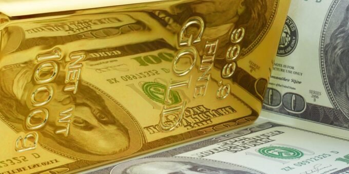 U.S. dollar bills with a backdrop of a world map, symbolizing global economic impact, amidst discussions of tariffs and reserve currency status.