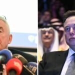 Sky-High Spat: Elon Musk and Europe's Top Airline CEO Clash Over Starlink's Future 8 Elon Musk and an airline executive in a heated debate, with Starlink satellites visible in the background.