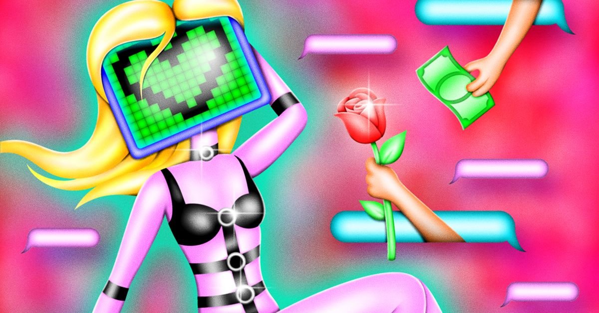 Illustration contrasting a failing corporate AI robot with a seductive AI chatbot, symbolizing the AI industry's dual trajectory.