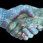 Conceptual image of AI agents interacting on the Ethereum blockchain, symbolizing trust and interoperability.