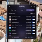 FireWally Mac app interface displaying network traffic and application controls