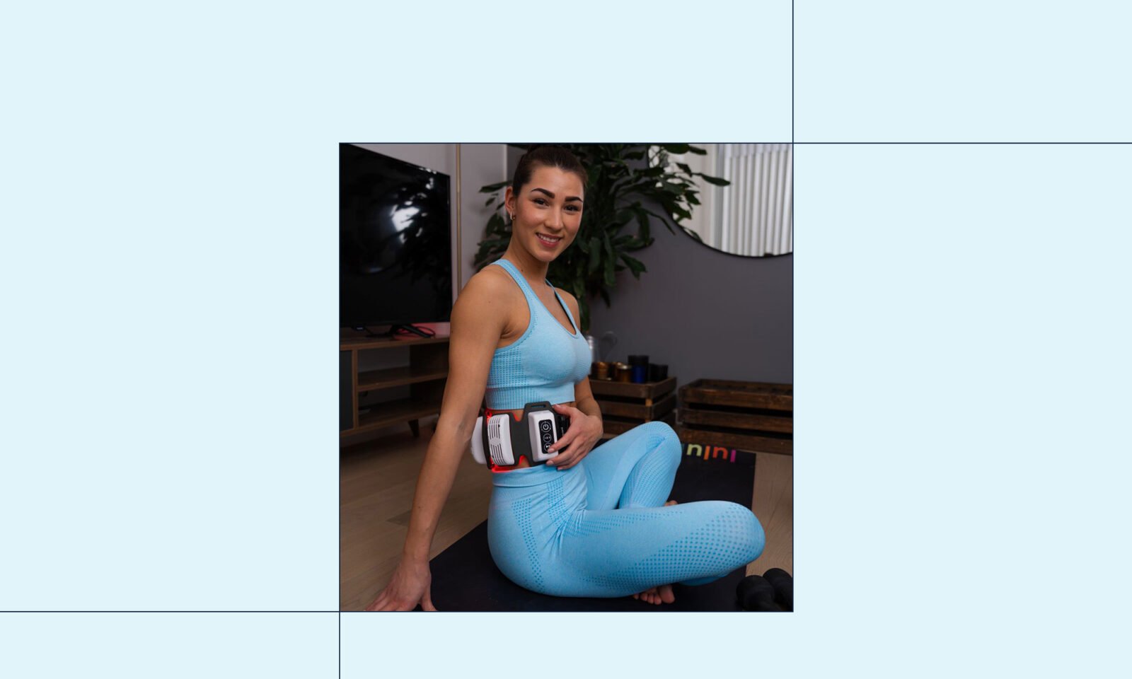 A person using the FlexBeam wearable red light therapy device on their lower back for muscle recovery.