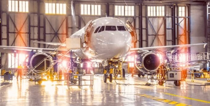 Vue aérienne du Maroc symbolisant l'essor de l'aviation et du tourisme, avec des étudiants en formation professionnelle.