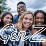 Un jeune adulte de la Génération Z utilisant son smartphone dans un environnement urbain, symbolisant la connexion et la consommation moderne.