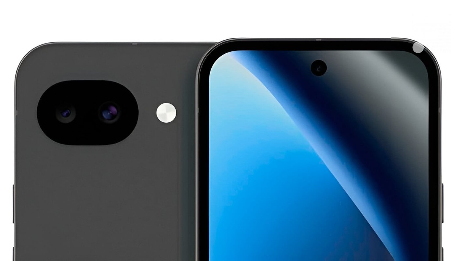 Première image officielle du Google Pixel 10a en coloris Obsidian, montrant son écran aux bordures épaisses et son double capteur photo.