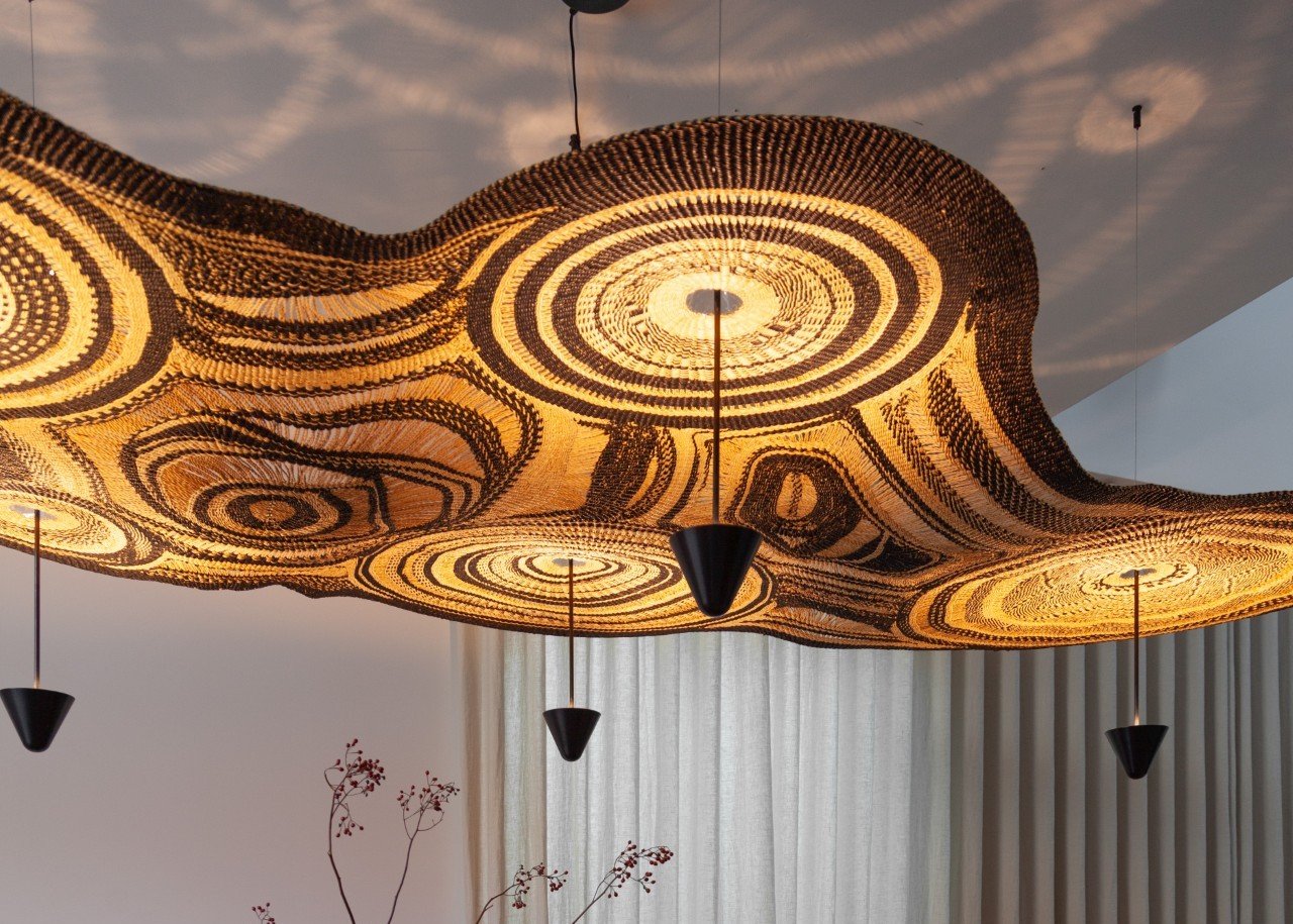 PET Lamp Gurunsi collection lamp showcasing woven design and recycled PET bottle integration