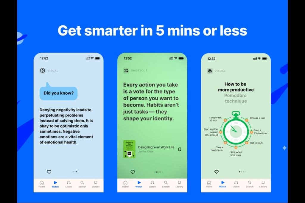 Headway Premium app interface showing a book summary on a smartphone, ideal for busy entrepreneurs.