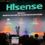 Hisense RGB MiniLED Evo TV technology logo displayed on a screen, emphasizing vibrant colors and advanced display capabilities.