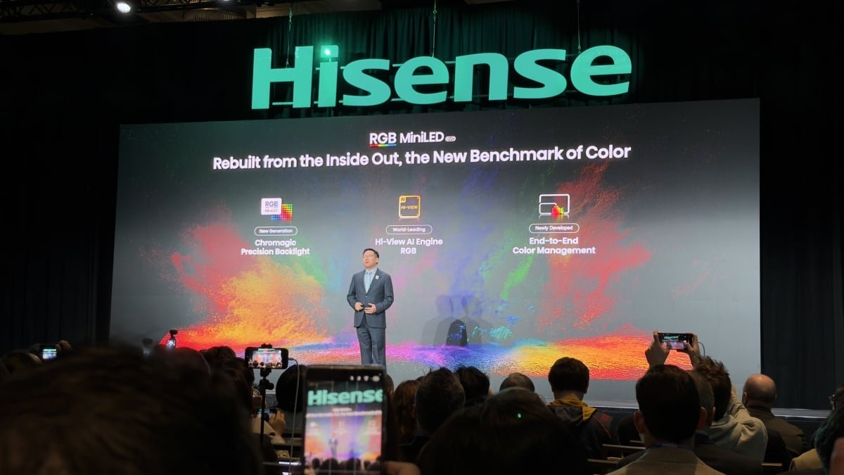 Hisense Unveils RGB MiniLED Evo at CES 2026: A Bold Leap in Color Fidelity 3 Hisense RGB MiniLED Evo TV technology logo displayed on a screen, emphasizing vibrant colors and advanced display capabilities.