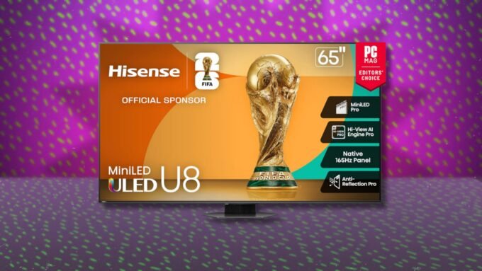 Hisense 65-inch Class U8GQ Mini-LED QLED 4K Smart TV displaying vibrant content