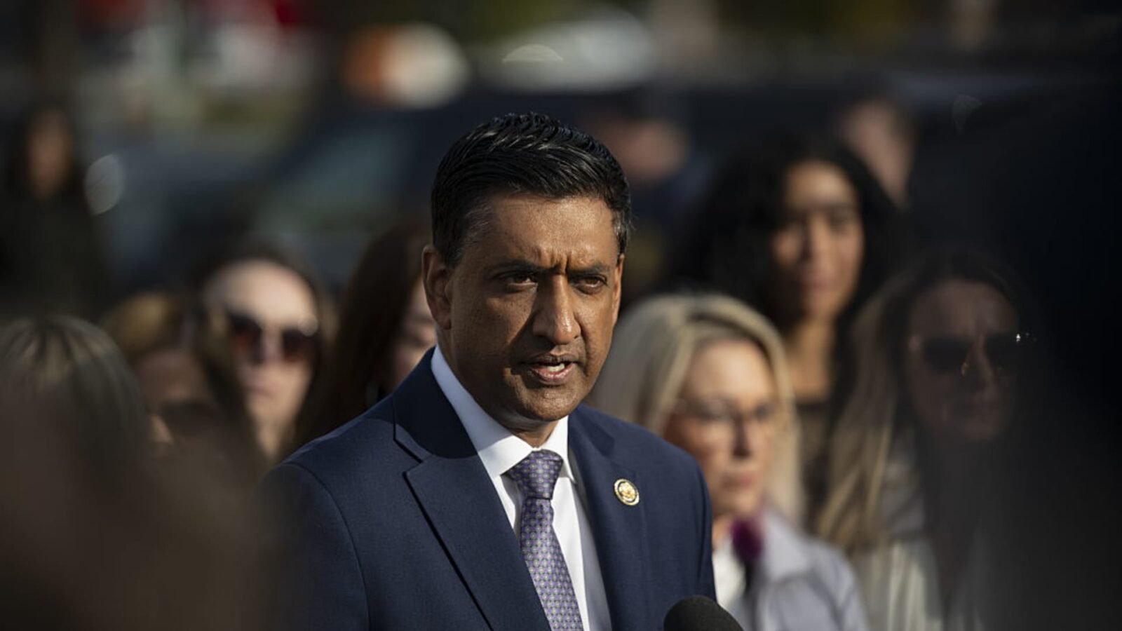 U.S. Representative Ro Khanna speaking at a press conference at the U.S. Capitol.