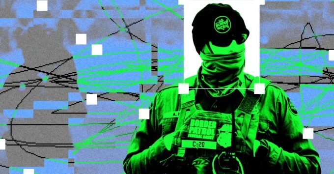 An illustration depicting a masked figure, symbolizing an ICE agent, against a backdrop of legal documents or a city street, representing the debate over transparency in law enforcement.