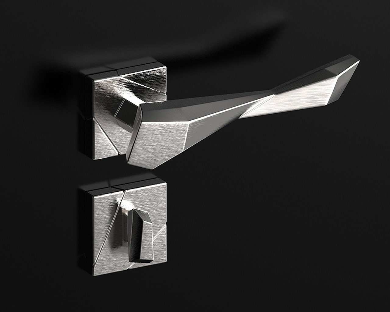 Close-up of Il Bronzetto EDGE Door Handle, showcasing its faceted brass design and modern aesthetic in an interior setting.