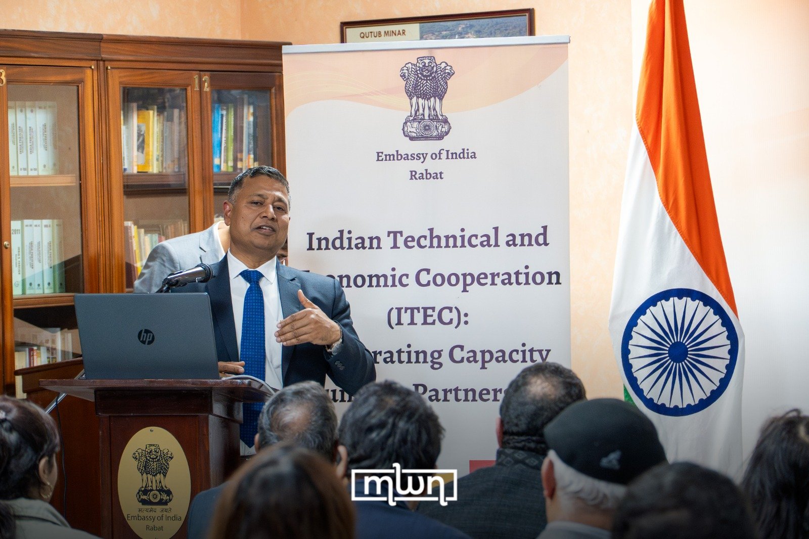 Indian Ambassador to Morocco, Shri Sanjay Rana, addressing ITEC alumni at a celebration event in Rabat, marking 10 years of India-Morocco cooperation.