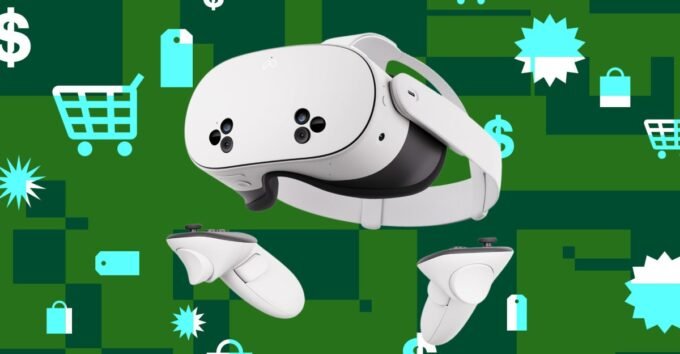 Meta Quest 3S VR headset with a $50 off promotion and a $50 gift card offer