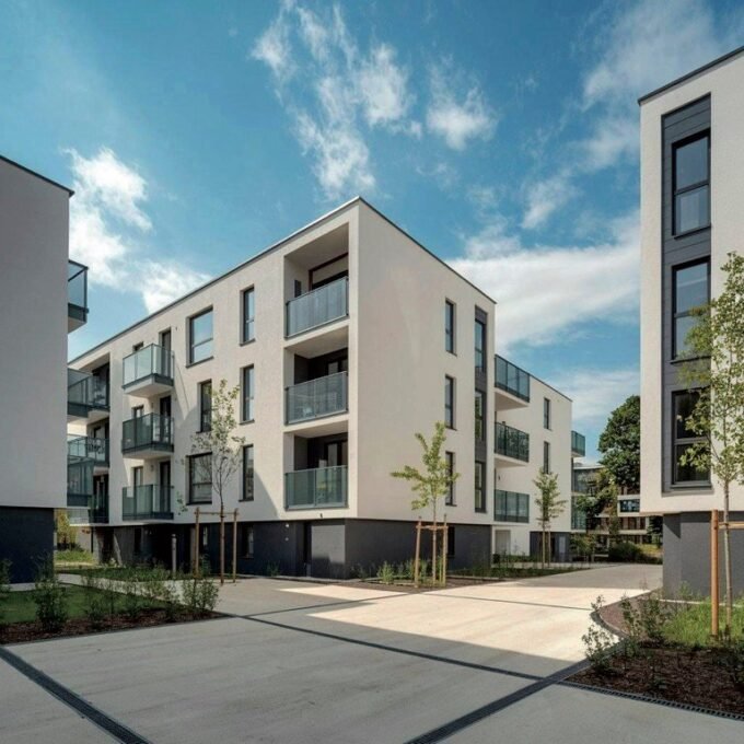 Vue aérienne d'un quartier résidentiel moderne au Maroc, symbolisant le parc immobilier urbain et la problématique des logements inoccupés.