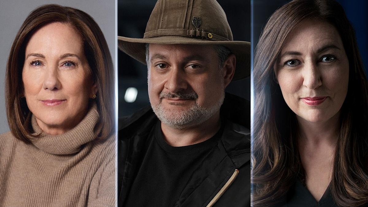 Kathleen Kennedy, Dave Filoni, and Lynwen Brennan, the past and new leaders of Lucasfilm.