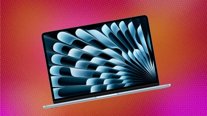 A Sky Blue Apple MacBook Air with an M4 chip open, displaying its screen and keyboard.