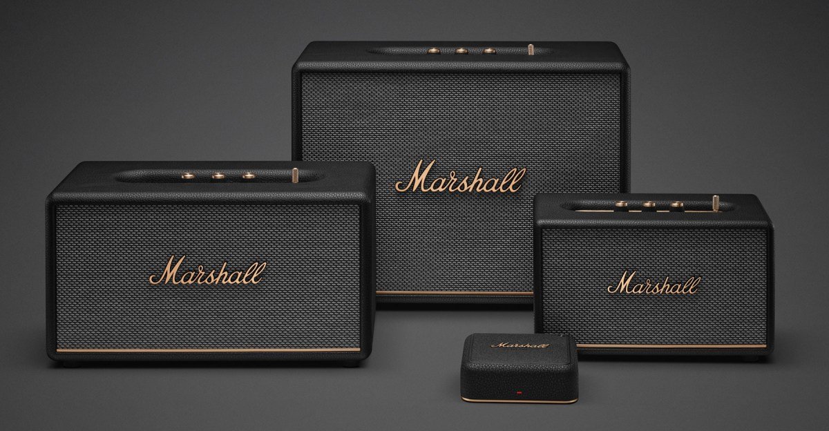 Marshall Heddon: Revolutionizing Multi-Speaker Audio with Auracast 3 The Marshall Heddon music streaming hub with its distinctive Marshall design, showing connectivity ports and branding.