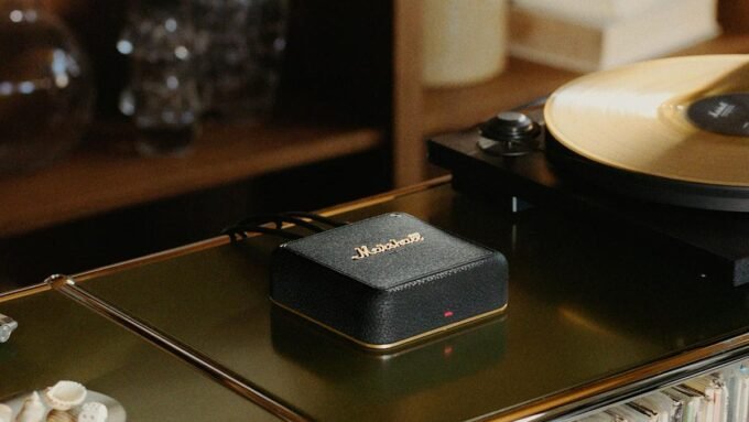 Marshall Heddon multi-room audio hub connected to Marshall Acton III, Stanmore III, and Woburn III speakers