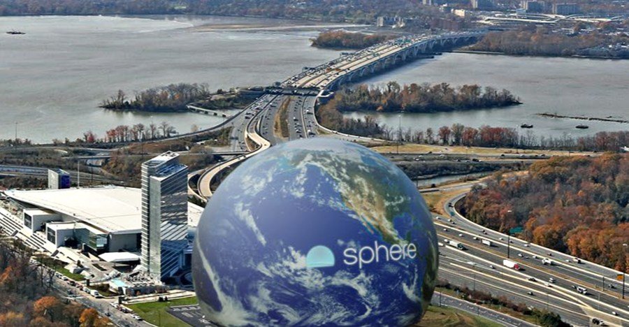 Maryland's National Harbor Poised to Host Next-Generation Mini-Sphere 3 Artist's rendering of the proposed Sphere entertainment venue in Maryland, showcasing its distinctive LED exosphere.
