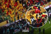 Moroccan security forces maintaining calm and order amidst fan protests at the AFCON 2025 final in Rabat stadium.