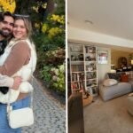 A happy young couple standing in front of a house, perhaps with older parents smiling nearby, symbolizing family support for homeownership.